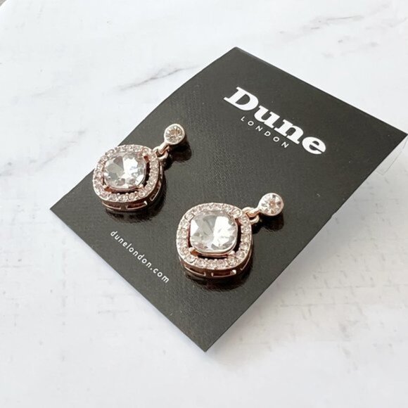 4/$25 Dune London Janet Glass Crystal Drop Earrings Rose Gold Toned - Picture 3 of 4